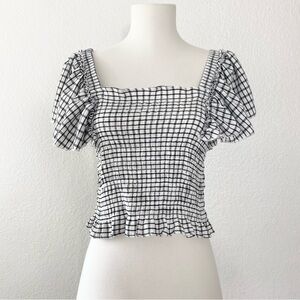 MAEVE BY ANTHROPOLOGY Crinkle Gingham Smoked Crop Top
